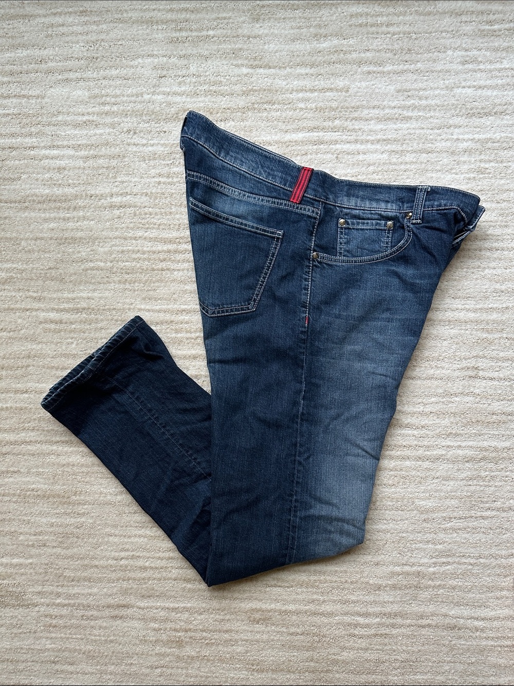 Isaia Napoli Blue Denim Jeans Men’s Slim Button fly Made In Italy Size 36”x32”